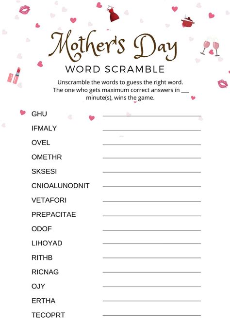 Mother S Day Word Scramble Printable